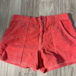 High Waist Red Corduroy Women's Shorts
